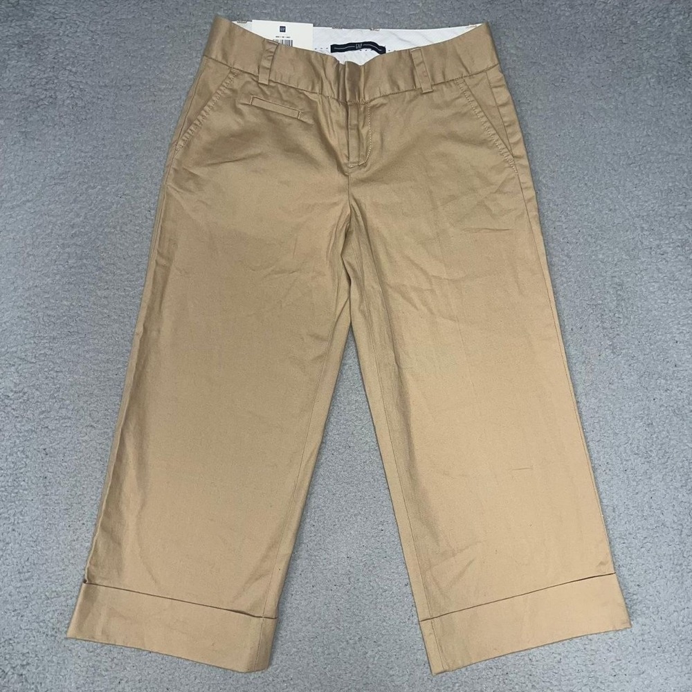 NOS Gap Pants Women Sz 2 (27x22) Khaki Stretch Straight Leg Crop Cuff Chino NWT